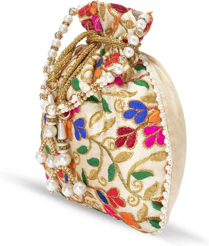 Miniatura 9 de Bolso de mano étnico de seda con perlas Batwa con asa para mujer