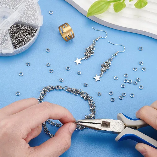 Miniatura 3 de PandaHall Elite, 1 caja, anillos de acero inoxidable de 4 mm - 10 mm de diámetro, calibre 18