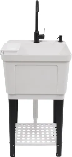 Miniatura 5 de Fregadero utilitario, fregadero de lavandería independiente, bañera de lavandería que ahorra espacio, fregadero portátil, lavabo de mano para Blanco