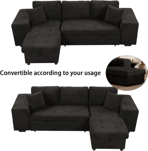 Miniatura 6 de Sofá cama modular reversible de 104.5 pulgadas con cama extraíble, sofá modular convertible en forma de L con diván de almacenamiento y 2 taburetes