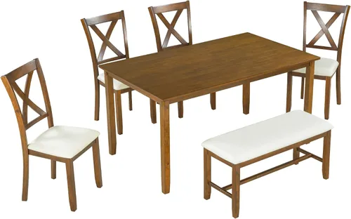 Miniatura 9 de Harper & Bright Designs Juego de mesa de comedor de 6 piezas, juego de mesa de comedor con mesa de comedor rectangular de madera, 4 sillas