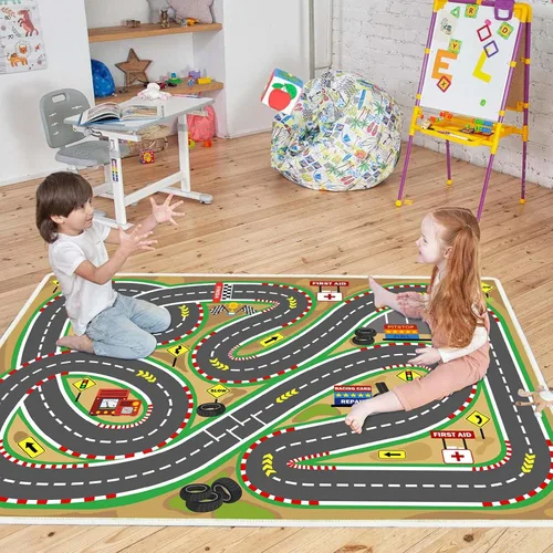 Miniatura 6 de Alfombra de juego para niños de 31 x 47 pulgadas, suave y antideslizante, alfombra de coche de mapa, alfombra para niños, autos de juguete, pista