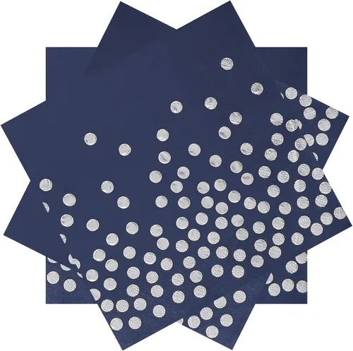Miniatura 12 de Servilletas de fiesta azules de 13 x 13 pulgadas, servilletas de bebidas azules y doradas, 100 servilletas de papel de cóctel con puntos dorados