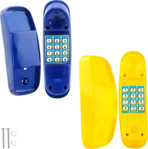 Miniatura 12 de Swingset - Juego de 2 teléfonos de plástico con llave numérica para niños, patio de recreo, accesorios para casa de árbol (amarillo, verde)