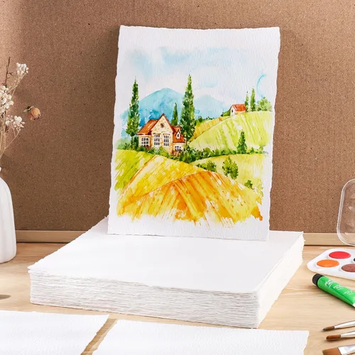Miniatura 6 de 100 Hojas de Papel Acuarela 8.5 x 11, Papel de 300 g/m² con Borde Deshilachado Papel en Bruto/Texturizado Hecho a Mano para Acuarelas, Invitaciones
