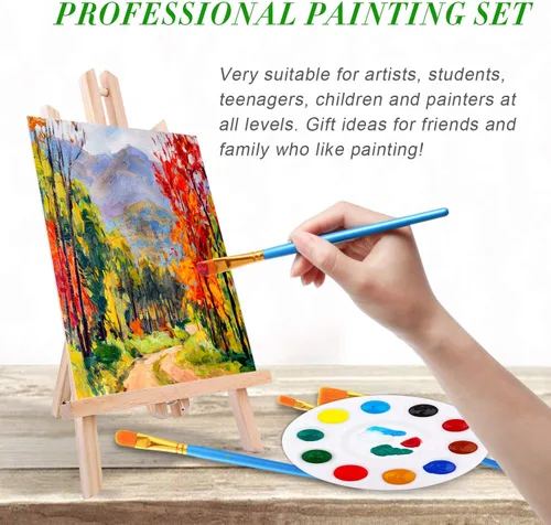 Miniatura 6 de ESRICH Juego de pintura acrílica, suministros de pintura con 2 piezas de pintura acrílica de 12 colores, 1 caballete, 3 lienzos, 30 pinceles y 3