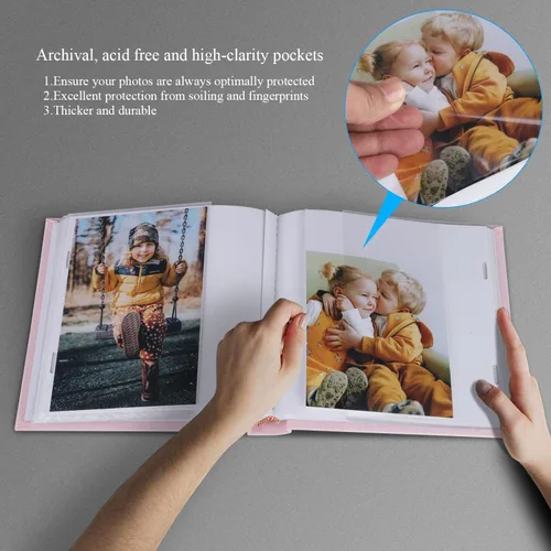 Miniatura 2 de 1DOT2 - Álbum de fotos 4x6 con capacidad para 60 fotos con bolsillos verticales de inserción con notas, libro de fotos con cubierta de lino y Rosa