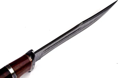 Miniatura 5 de Nooraki - Cuchillo de caza de acero de Damasco hecho a mano, de hoja fija de 33 cm con funda de piel, cuchillo multiusos con mango de madera de palo