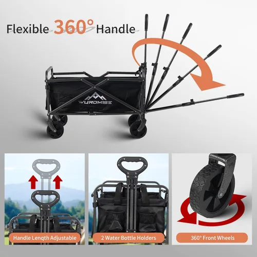 Miniatura 5 de WUROMISE Beach Wagon - Carro de carro con ruedas plegable, carrito de jardín resistente con ruedas giratorias, gran capacidad y mango ajustable