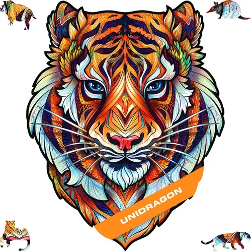 UNIDRAGON Rompecabezas de madera originales, bonito tigre, 104 piezas, pequeño 7.4 x 9.3 pulgadas, hermoso paquete de regalo, forma única, el mejor