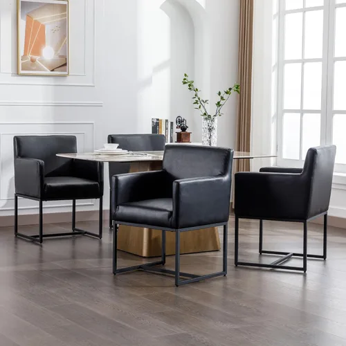 Miniatura 5 de BESTANO Juego de 2 sillas de comedor tapizadas con brazos de piel sintética de mediados de siglo, sillas decorativas modernas con marco de metal