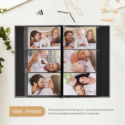 Miniatura 4 de Potricher - Álbum de fotos para 4x6, 300 bolsillos horizontales, cubierta de lino, capacidad pequeña, libro de imágenes para familia, boda, bebé