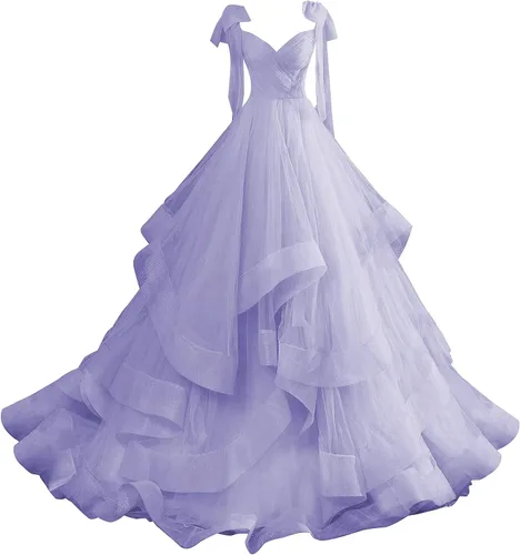 Vestido de fiesta de tul con volantes en capas, con tirantes delgados, vestidos de baile de princesa con lazo, vestidos de quinceañera