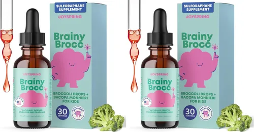 JoySpring Suplemento de brócoli para niños | Gotas de sulforafano y Bacopa Monnieri | Apoya la función cognitiva | Vegano y apto para niños (Paquete