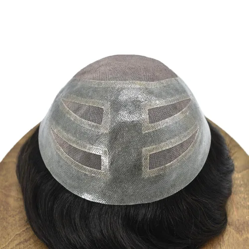 Miniatura 5 de Pieza de cabello humano real para hombre, tupé de cabello humano real para hombres, sistema de cabello mono fino para hombres, extensiones de pelo