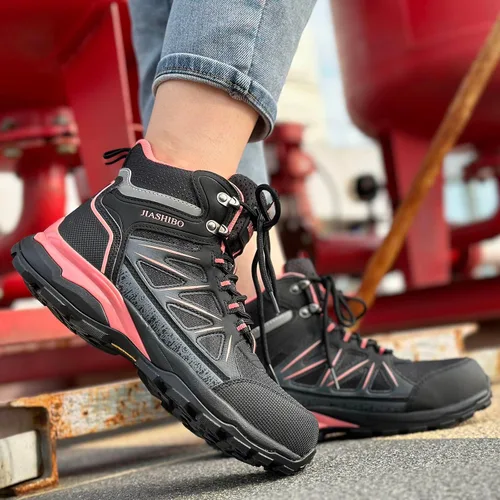 Miniatura 3 de JIASHIBO Botas de trabajo con punta de acero para mujer, calzado protector multifuncional, antideslizante, resistente a pinchazos, absorción