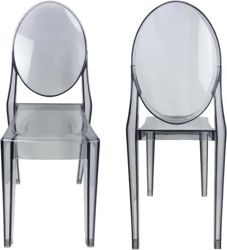 Miniatura 5 de Fohfurniture Juego de 4 sillas fantasma de color gris humo estándar de 15 pulgadas, silla de comedor apilable de acrílico, silla de cocina