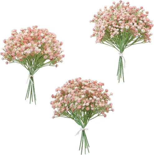 Miniatura 9 de Floroom - 18 ramitas artificiales de aliento de bebés Gypsophila, flores falsas de aspecto real color azul polvoriento para ramos de boda, centros