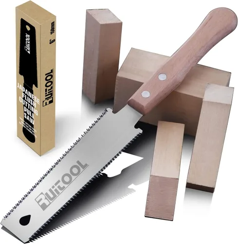 RUITOOL Sierra de mano japonesa de 6 pulgadas, doble filo, sierra de tracción Ryoba SK5, hoja flexible 14/17 TPI corte al ras con mango de haya,