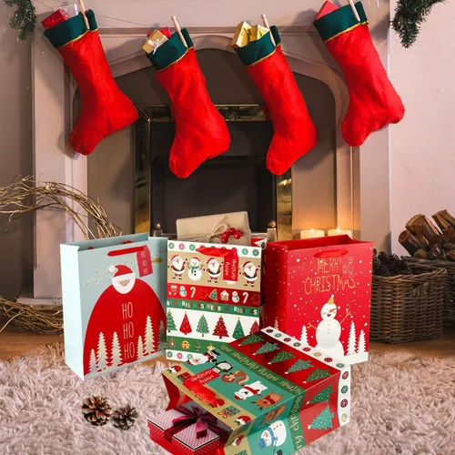 Miniatura 4 de SPERPAND 12 piezas de bolsas de regalo de Navidad grandes con papel de seda, bolsas de golosinas reutilizables con asas, bolsas de regalo de Navidad
