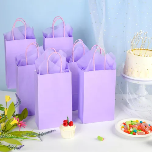 Miniatura 2 de DjinnGlory Paquete de 24 pequeñas bolsas de regalo de papel lavanda morado con asas de 9 x 5.5 x 3.15 pulgadas y 24 papel de seda para negocios
