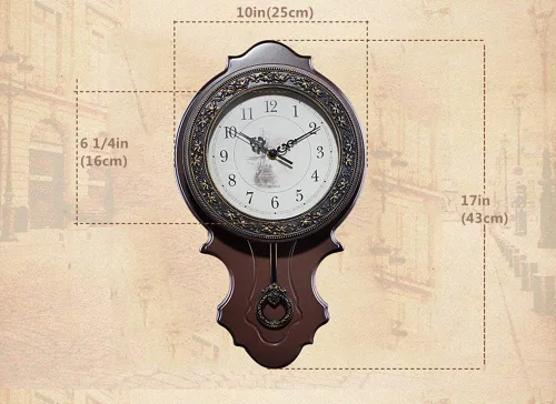 Miniatura 5 de XICHEN Reloj de pared de péndulo de madera simulada estilo europeo retro, diseño de movimiento de cuarzo, estructura principal de plástico, textura
