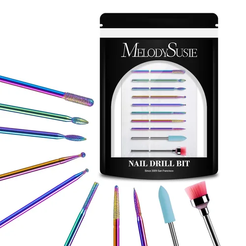 MelodySusie Juego de 10 brocas de uñas de 3/32 pulgadas de diamante para taladro de uñas, herramientas de eliminación de pedicura para uñas de gel