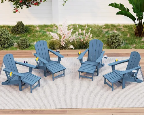 Miniatura 47 de KINGYES Silla Adirondack plegable ajustable con otomana retráctil, silla reclinable Adirondack de polietileno de alta densidad con soporte