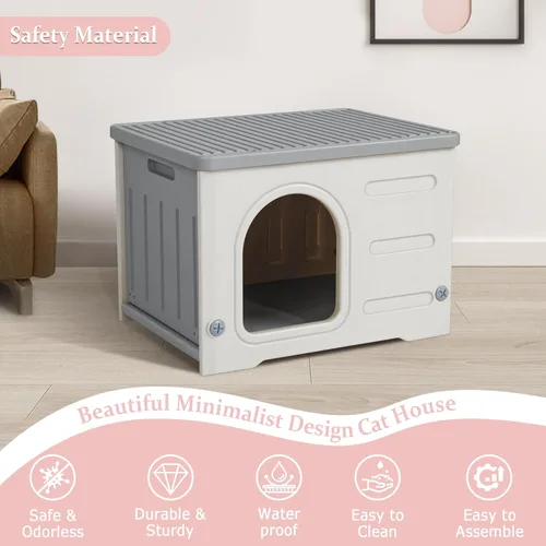 Miniatura 2 de Deblue Casa de plástico para gatos para interiores y exteriores, resistente a la intemperie, para gatos salvajes, refugio único para gatos pequeños