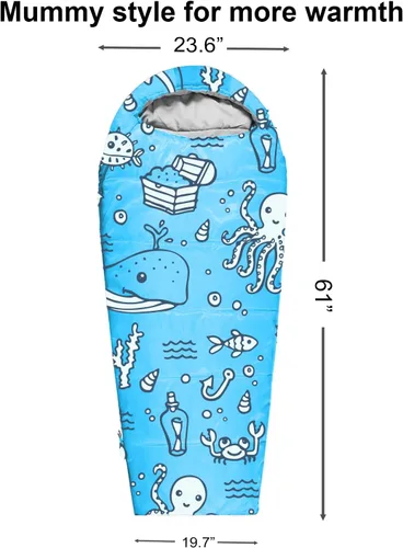 Miniatura 2 de KidzAdventure Mummy Style 32 – 59F Saco de Dormir para Niños con Funda de Almohada, 4 Estaciones, Ligero y Estilo Mochilero, Ideal para Acampar
