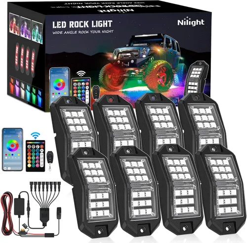 Miniatura 30 de Nilight 2 luces LED RGB de 3 pies con base de resorte y 4 luces de rock, control remoto de aplicación con patrones de persecución de bricolaje