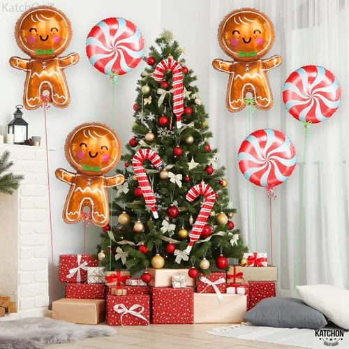 Miniatura 4 de KatchOn, Globos de jengibre y bastón de caramelo, 32 pulgadas, paquete de 9, globos de Navidad para decoraciones navideñas de pan de jengibre