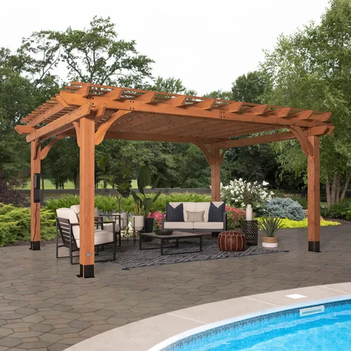 Backyard Discovery Beaumont - Kit de pérgola tradicional de madera de cedro de 16 x 12 pies con techo enrejado, durabilidad para todas las Marrón