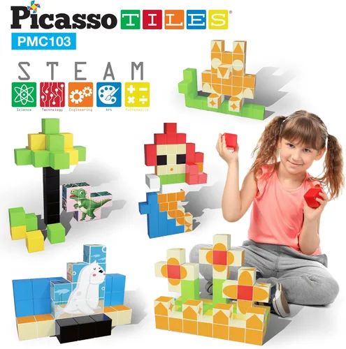 PicassoTiles 103 cubos de construcción magnéticos de juguete de 1 pulgada, cubos de construcción de cubos 3D, juguetes sensoriales magnéticos,