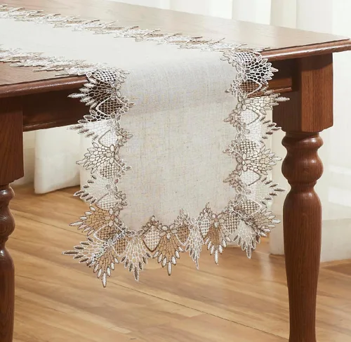 Miniatura 12 de Camino de mesa de lino de encaje rojo oscuro blanco de 36 pulgadas de largo, bufanda de aparador claret, decoración de mesa para Navidad, cocina