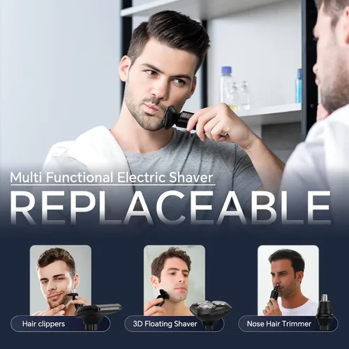 Miniatura 3 de RUIBO Maquinilla de afeitar eléctrica para hombres, afeitadora eléctrica recargable para hombres, rasuradora giratoria 3D impermeable, inalámbrica