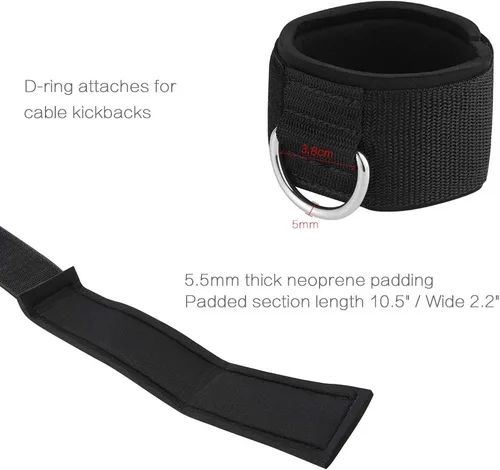 Miniatura 3 de Puños de Tobillo y Muñeca de Neopreno Acolchados Correas con Anillo en D Patada de Glúteos para Máquinas de Cable Ejercicio de Piernas Fitness