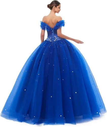 Miniatura 2 de Engerla Vestido largo de quinceañera de tul con cuentas para mujer