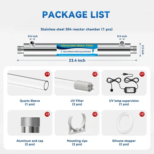 Miniatura 7 de Filtro de agua UV para toda la casa, sistema de filtro purificador de agua de 55 W 120 V para purificación de agua de toda la casa, 12 GPM, entrada