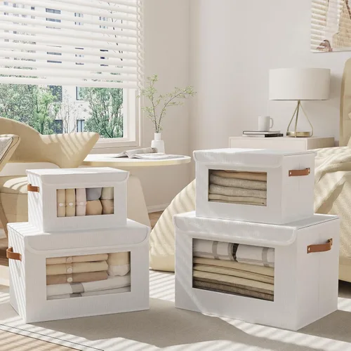 Miniatura 4 de Cestas de almacenamiento plegables con tapas, 13 x 9.1 x 7.9 pulgadas, organizadores de armario para mantas de calcetines, sombreros, cajas de Blanco
