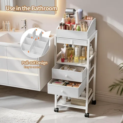 Miniatura 3 de Luxspire Carrito organizador de maquillaje, organizadores de cuidado de la piel de piso, almacenamiento de maquillaje con cajones, organizador