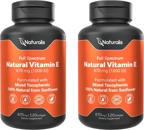 Miniatura 11 de Naturalis Vitamina E de girasol de 670 mg (1000 UI) con tocoferoles mixtos Vitamina esencial para la piel y apoyo inmunológico Sin OMG, sin soja