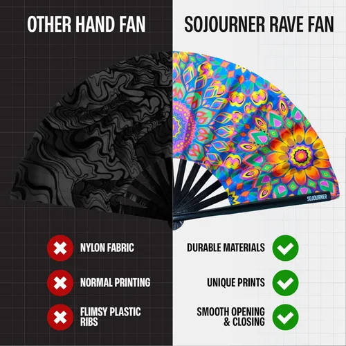 Miniatura 69 de SoJourner Bags Rave Fan – Ventilador plegable grande – Ventilador de mano Clack para raves, Halloween, Burlesque, trajes de arcoíris para mujeres