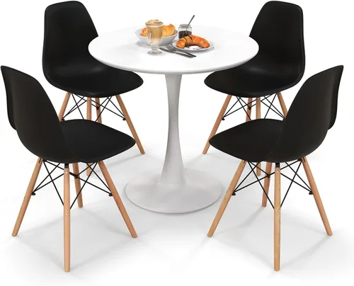 Miniatura 13 de Giantex Juego de mesa de comedor redonda para 2, mesa de cocina de 32 pulgadas y sillas con patas de madera maciza, asientos de plástico, marco