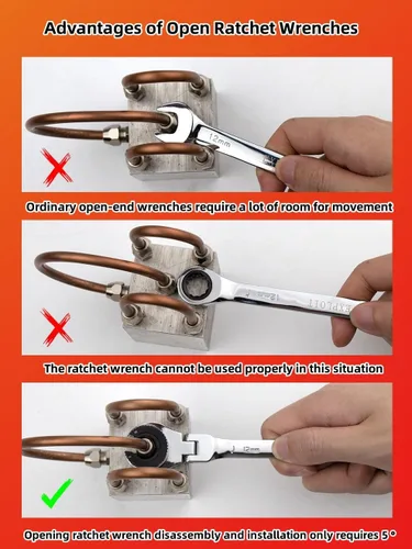 Miniatura 8 de Llave combinada de trinquete para tubos, llave de cabeza ajustable flexible, herramientas manuales, llave de engranaje de anillo Herramientas