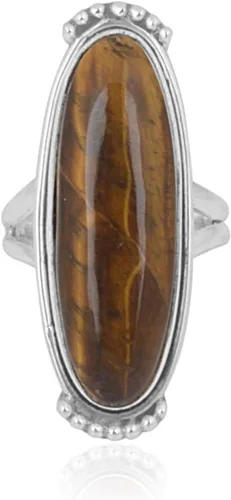 Anillo largo ovalado de ojo de tigre 925 anillo de cóctel de plata esterlina hecho a mano joyería de plata anillo de dedo medio anillo de boda