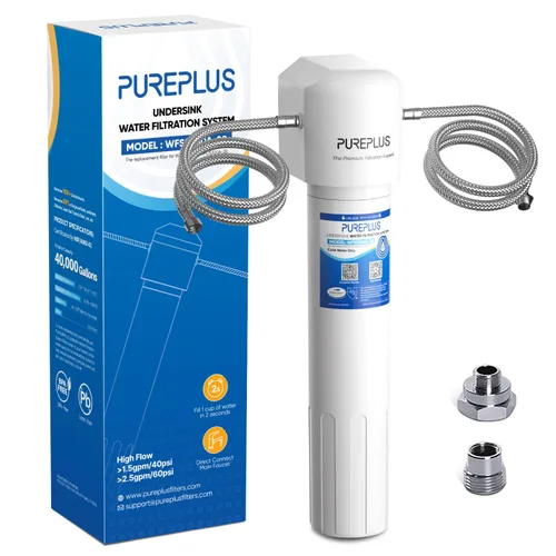 PUREPLUS Filtro de agua para debajo del fregadero, capacidad de 40,000 galones, 99.99% de reducción de cloro, certificado NSF/ANSI 42, elimina