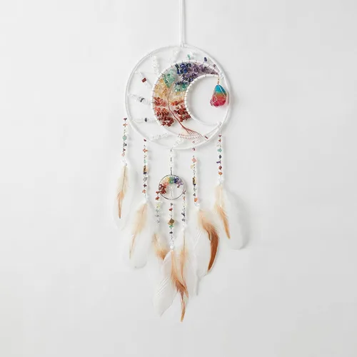 Miniatura 12 de Árbol de la vida negro de 7 chakras, decoración de pared con piedra de cristal curativo arco iris, hecho a mano, plumas, atrapasueños, adorno