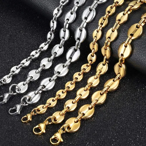 Miniatura 6 de Trendsmax Pulsera de cadena de eslabones de granos de café de 0.276 in chapada en oro de acero inoxidable trenzado para hombres y mujeres, 7-9