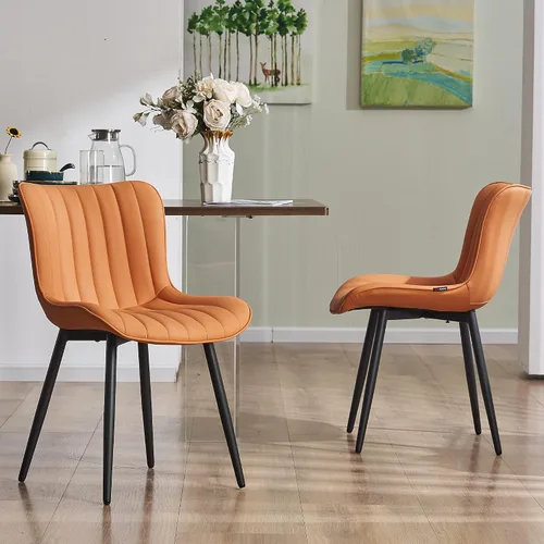 Miniatura 19 de YOUNUOKE Juego de 2 sillas de comedor negras, con tapizado de piel sintética para cocina y comedor con respaldo, silla de acento minimalista de Negro